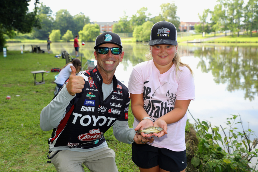 Mike Iaconelli and Carmella Cappolina attend the Gloucester County Chamber of Commerce Fish and Mingle with the Ike Foundation to promote youth fishing July 16, 2019 in Woodbury, New Jersey. 