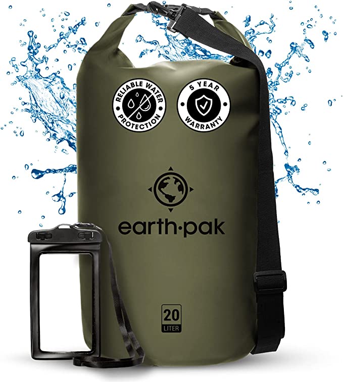 Earth Pak -Waterproof Dry Bag - Roll Top Dry Compression Sack Keeps Gear Dry for Kayaking, Beach, Rafting, Boating, Hiking, Camping and Fishing with Waterproof Phone Case