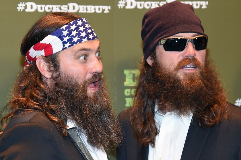 LAS VEGAS, NV - APRIL 15: Television personalities Willie Robertson (L) and Jase Robertson attend the "Duck Commander Musical" premiere at the Crown Theater at the Rio Hotel & Casino on April 15, 2015 in Las Vegas, Nevada. The musical is based on the book "The Duck Commander Family: How Faith, Family, and Ducks Built a Dynasty" by Willie and Korie Robertson from the television show "Duck Dynasty." 