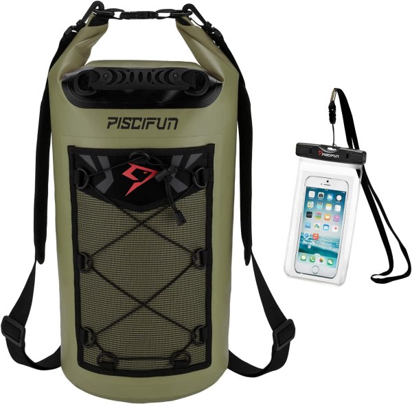 Piscifun Dry Bag, Waterproof Floating Backpack 5L:10L:20L:30L:40L, with Waterproof Phone Case for Kayking, Boating, Kayaking, Surfing, Rafting and fishing v