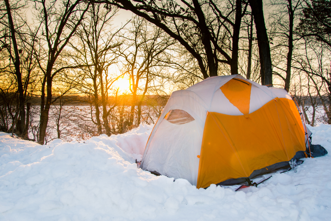 tent camping in the snow
