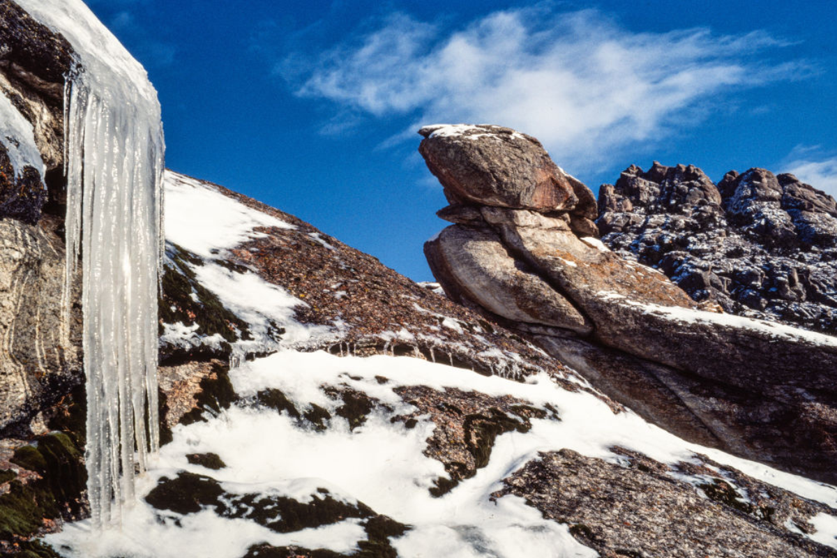 snow and ice on a section of rocks in City of Rocks Park