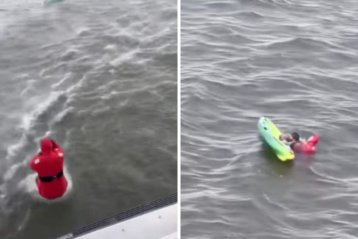 Hunter saved from water when his kayak capsizes.