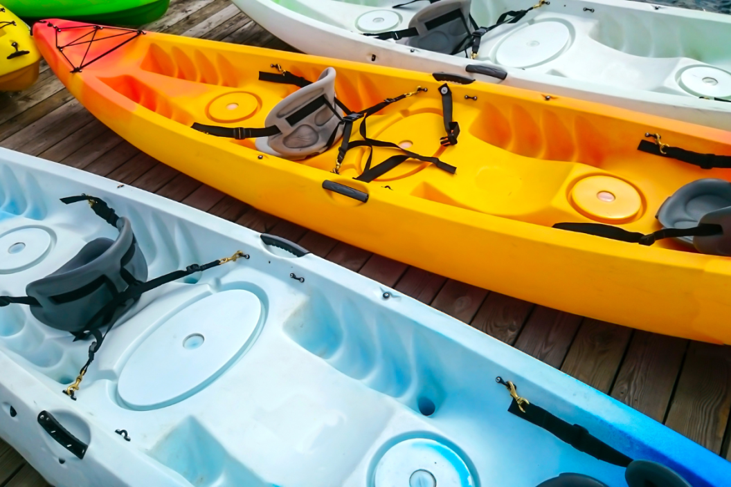 Kayaks sitting on a dock