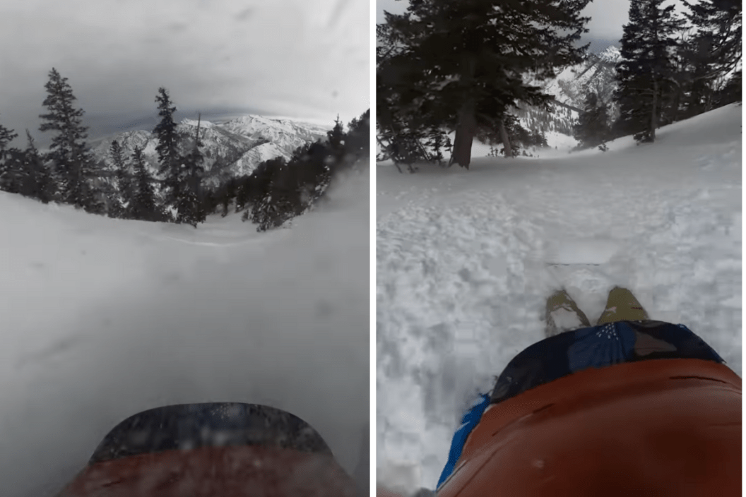 snowboarder rides avalanche down Utah mountain