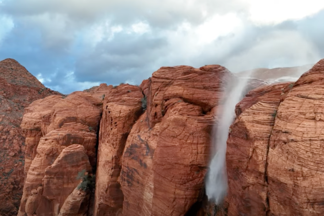 Waterfall near Ivans, Utah flow up due to high winds.