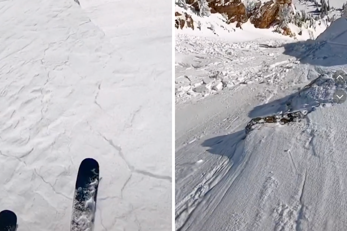 man skies over an avalanche