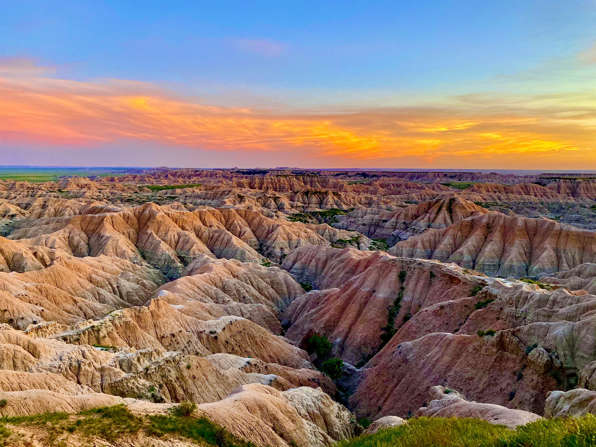 Badlands national park views at sunset