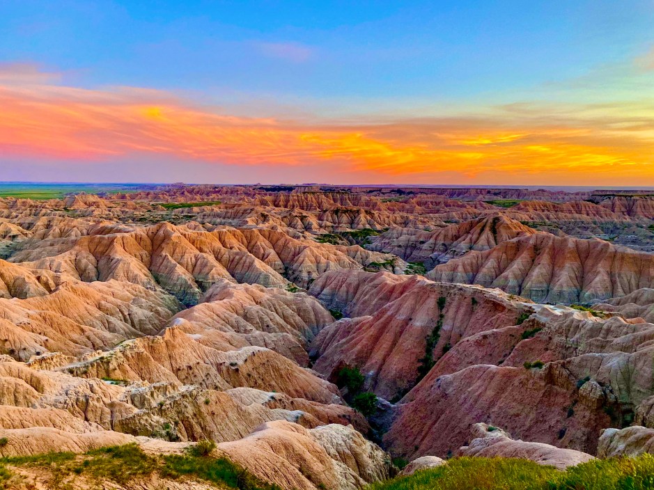 Badlands national park views at sunset