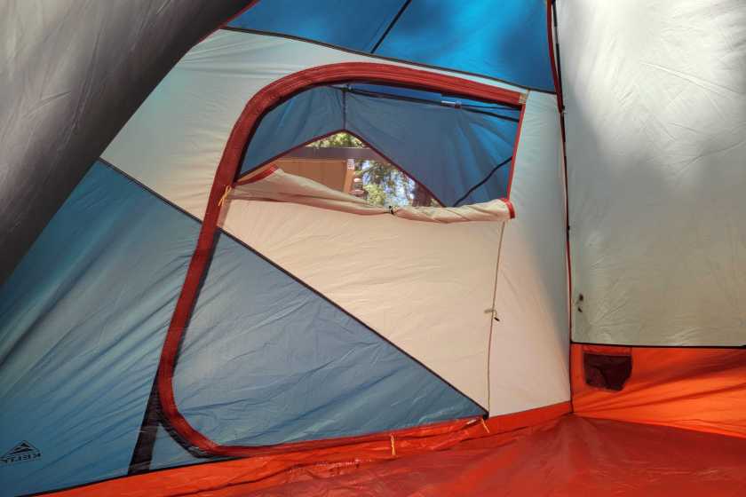 Kelty Discovery Basecamp 6 tent door with the vent open for airflow