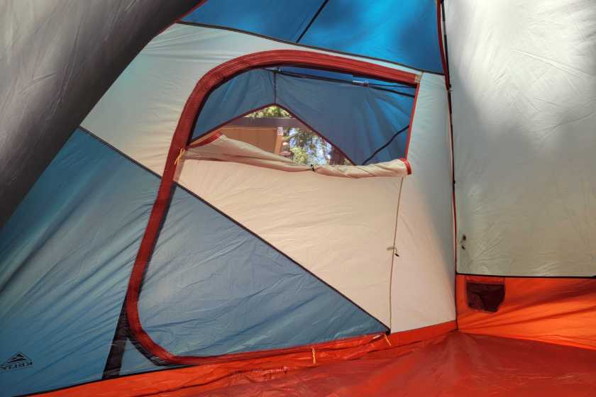 Kelty Discovery Basecamp 6 tent door with the vent open for airflow