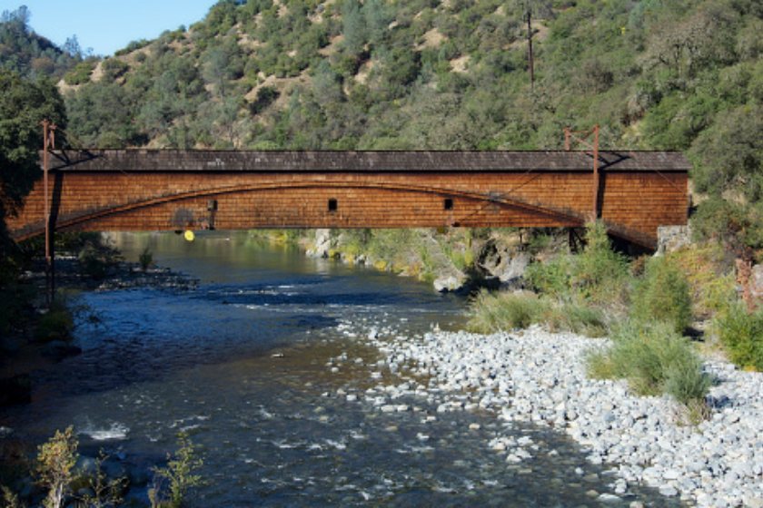 Side view of the bridgeport Covered Bridge at South Yuba 