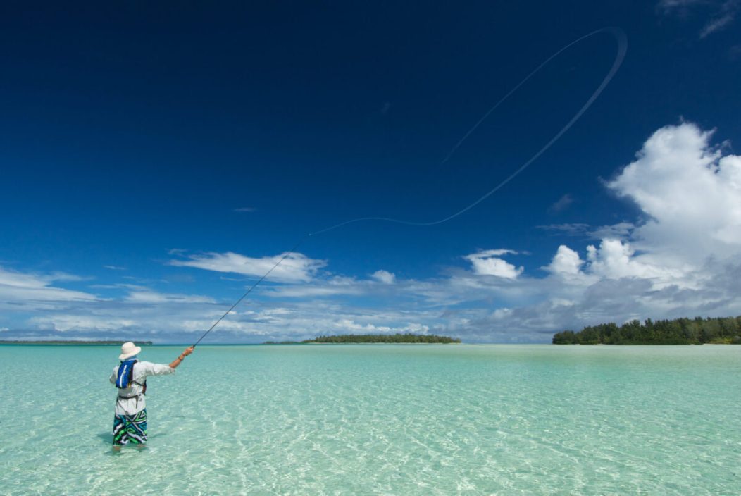 fly fishing in a tropical atoll