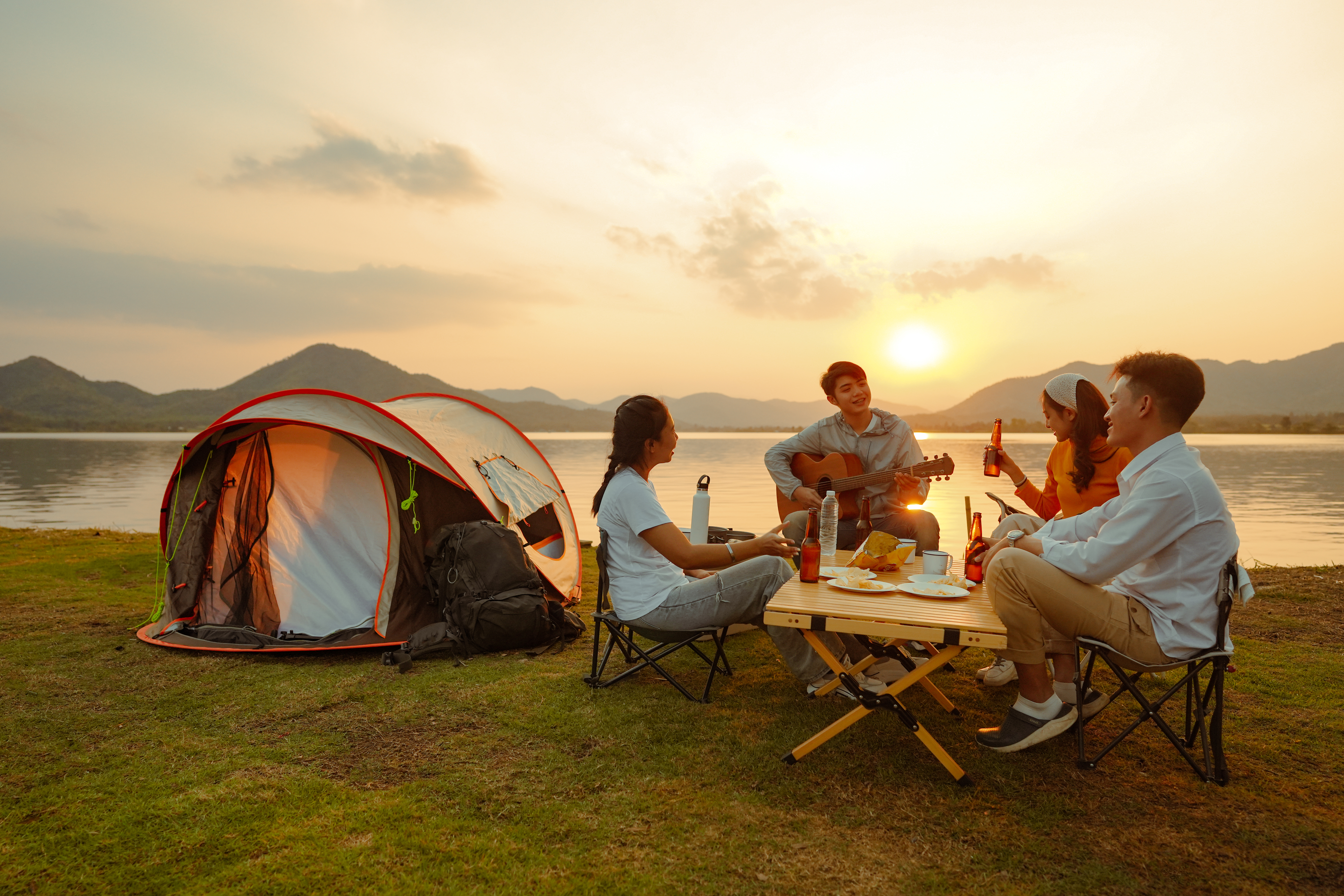 Happy young people on a summer camp