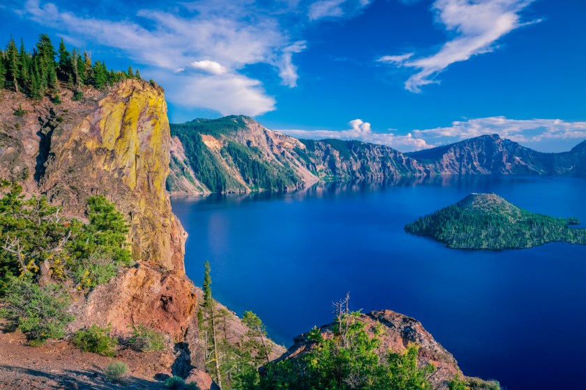 A landscape of Crater Lake and Wizard Island