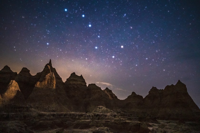 This image from behind 'The Door' in The Badlands National Park was captured at night with long exposure. The Big Dipper in full view.