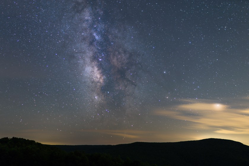 The Milky Way - along with Saturn and Mars - shine bright above the Blue Ridge Mountains in Shenandoah National Park