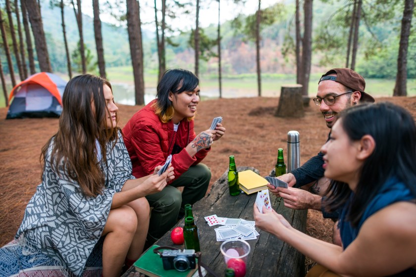 Friends Camping Playing Cards Concept