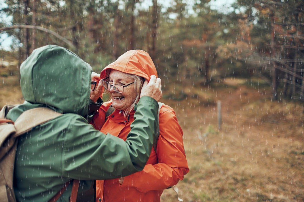 Seniors Hiking in the Rain