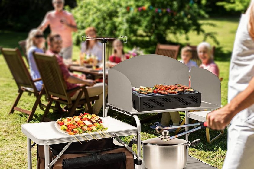 CampLand Folding Cooking Table Outdoor Portable Cook Station Aluminum Camping Kitchen