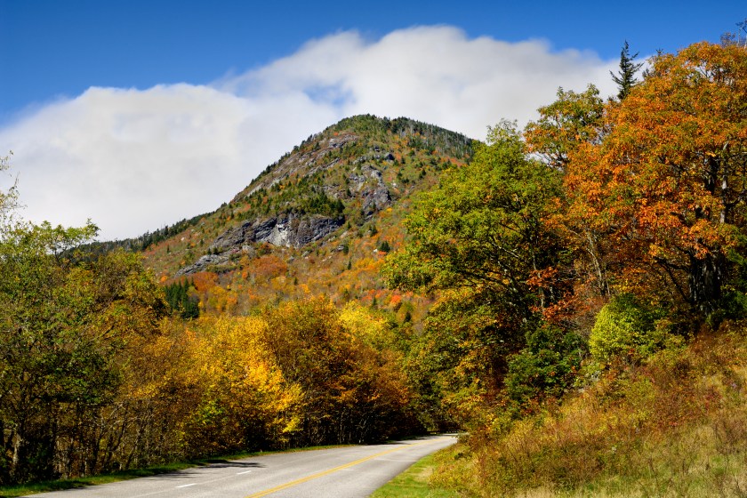 An autumn color view of the Mt. Mitchell state park area on the Blue Ridge Parkway, North Carolina, USA.