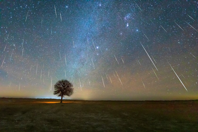 Shooting stars at the Geminid meteor shower on December 13, 2020 