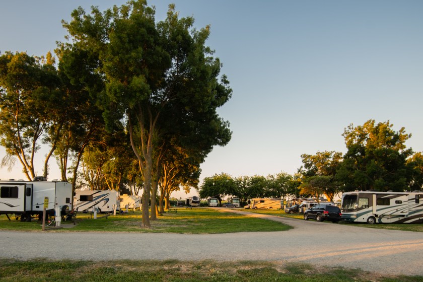 View of park campsites and paths to camping