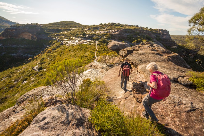 Senior couple hiking in the spectacular Australian Blue Mountains