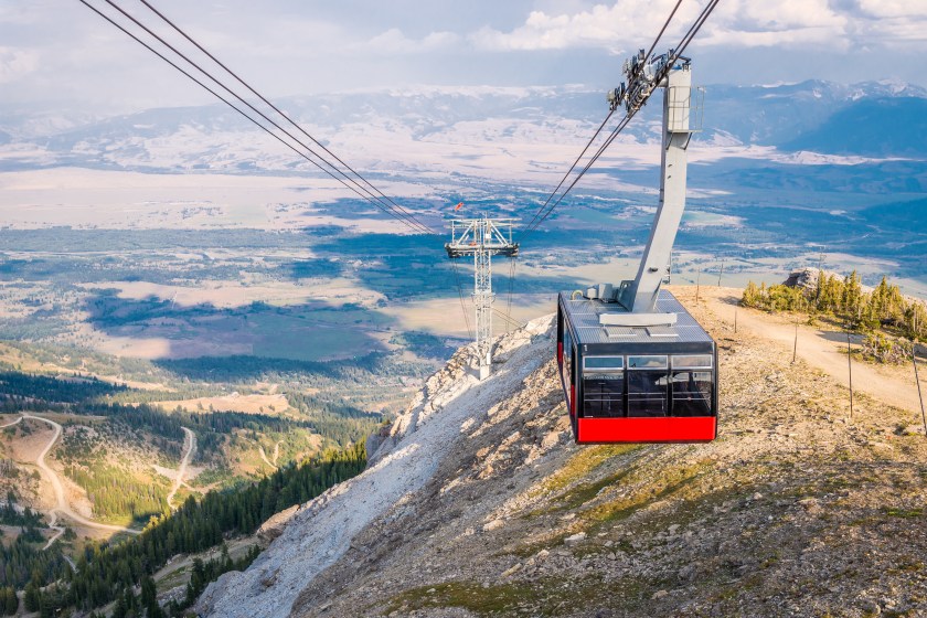 View from the top of mountain ridge over Teton Village