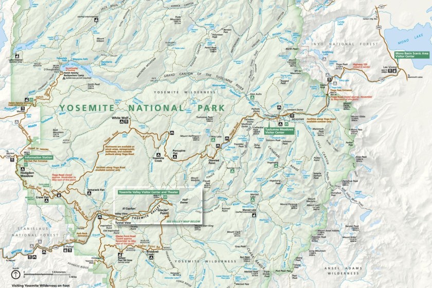 A map of Yosemite National Park 