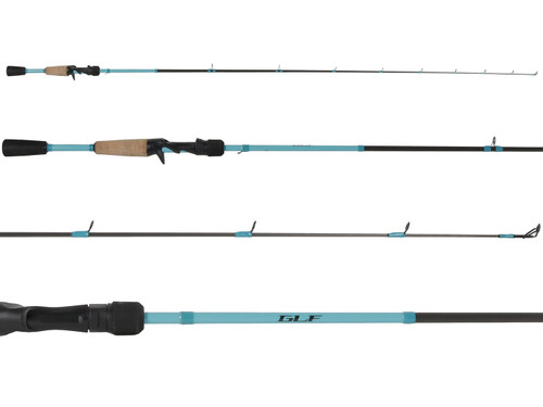 Three blue and black Shimano GLF Inshore Spinning Series rods