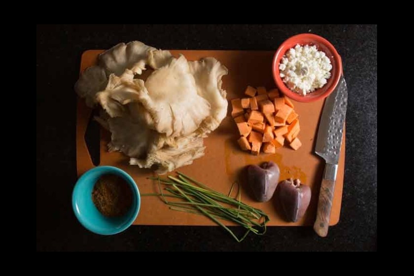 Mourning dove and sweet potato hash