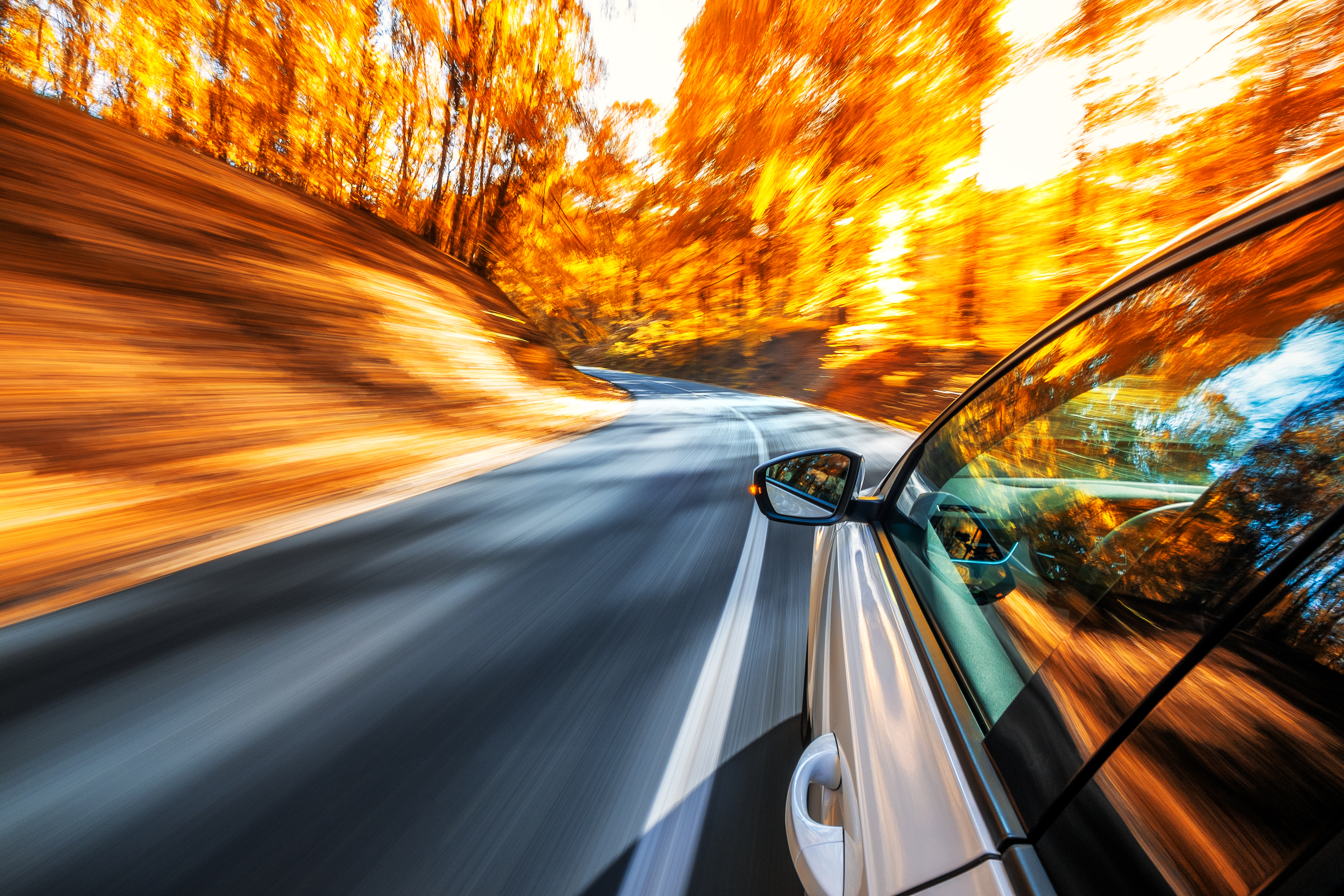 Driving on a beautiful fall day.