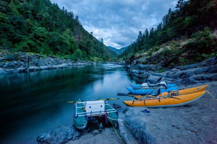 Three cataracts on the beach at Jenny Creek camp, Rogue River, Oregon.