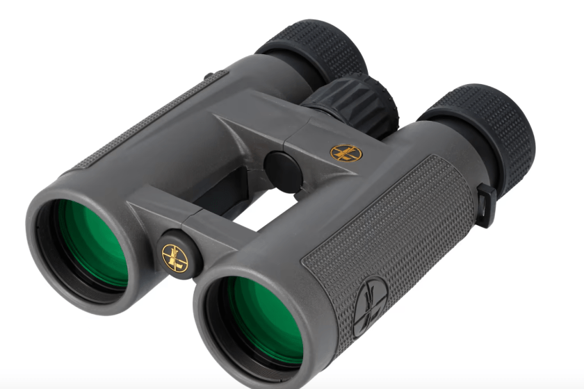 Gray Leupold BX-4 Pro Guide HD Binoculars with black detailing and green lenses