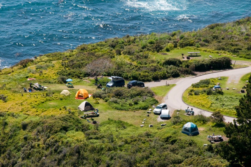 Busy California campground on Big Sur.