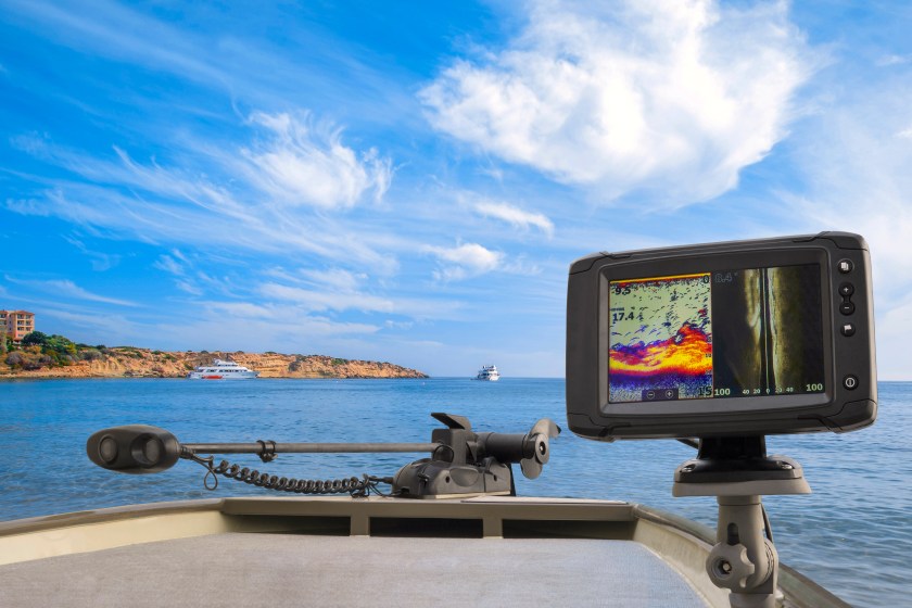 Fishfinder, echolot, fishing sonar at the boat