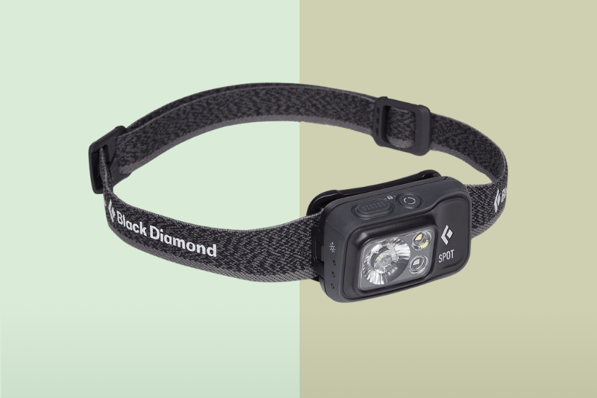 Black headlamp placed over a light green background