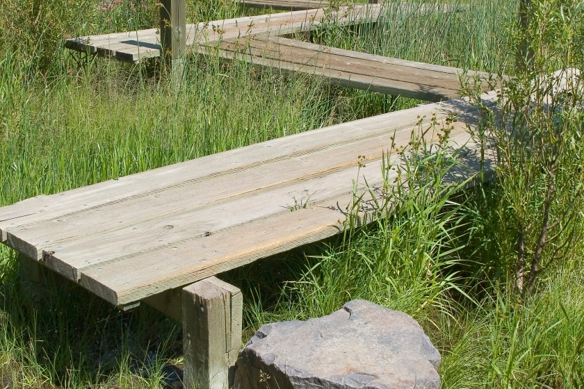 Observation deck in marshy area of botanical gardens in Cheyenne, Wyoming.
