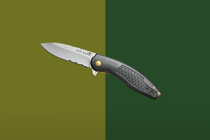 Outdoor Element knife collaged over a green background