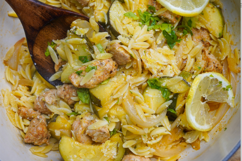 Lemon orzo wild turkey skillet.