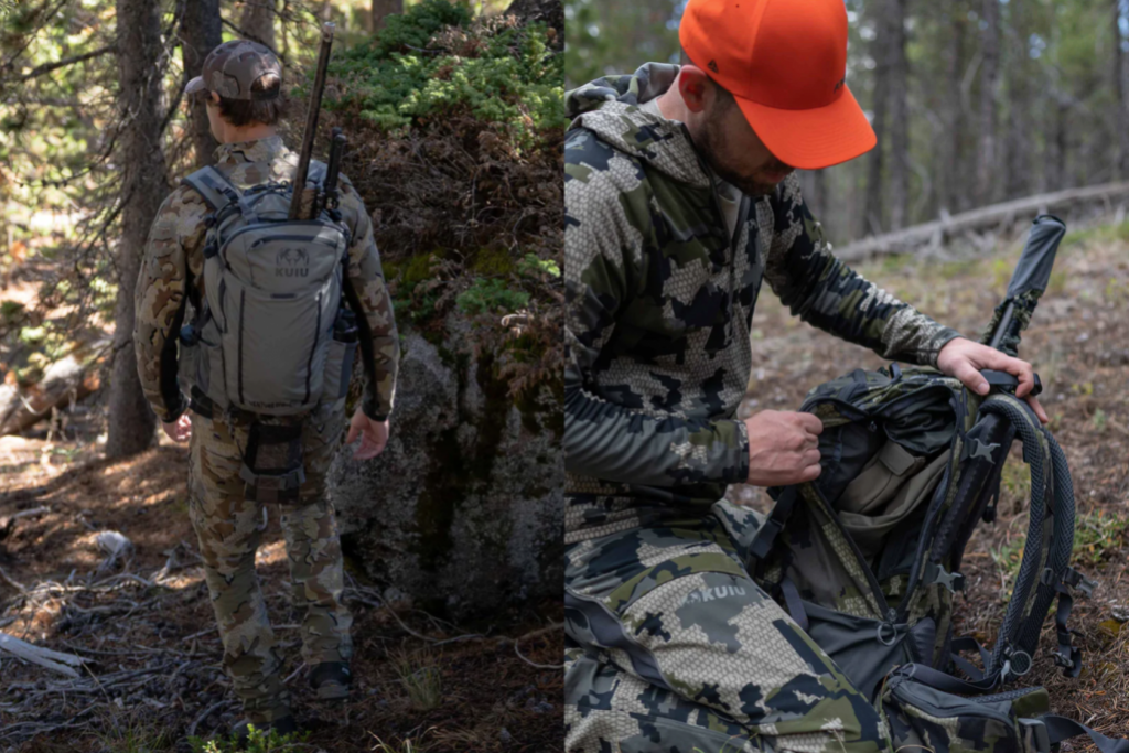 Collage of person using a KUIU backpack