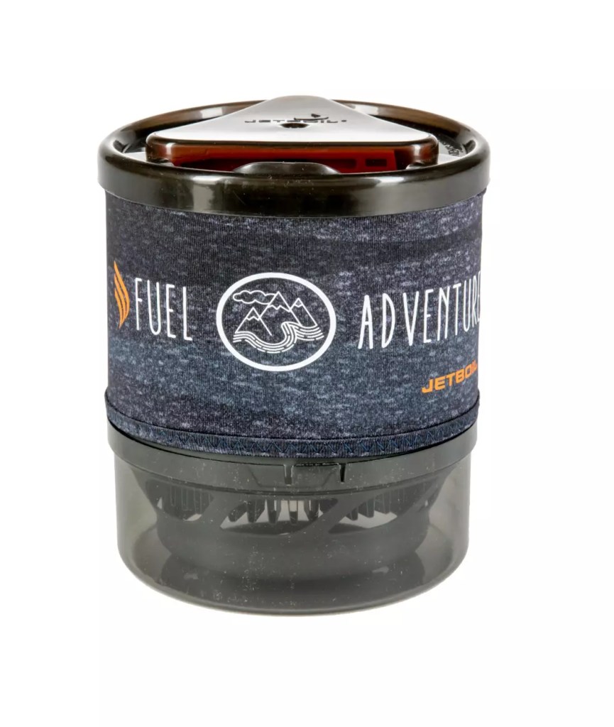 A black JetBoil MiniMo Camp Stove