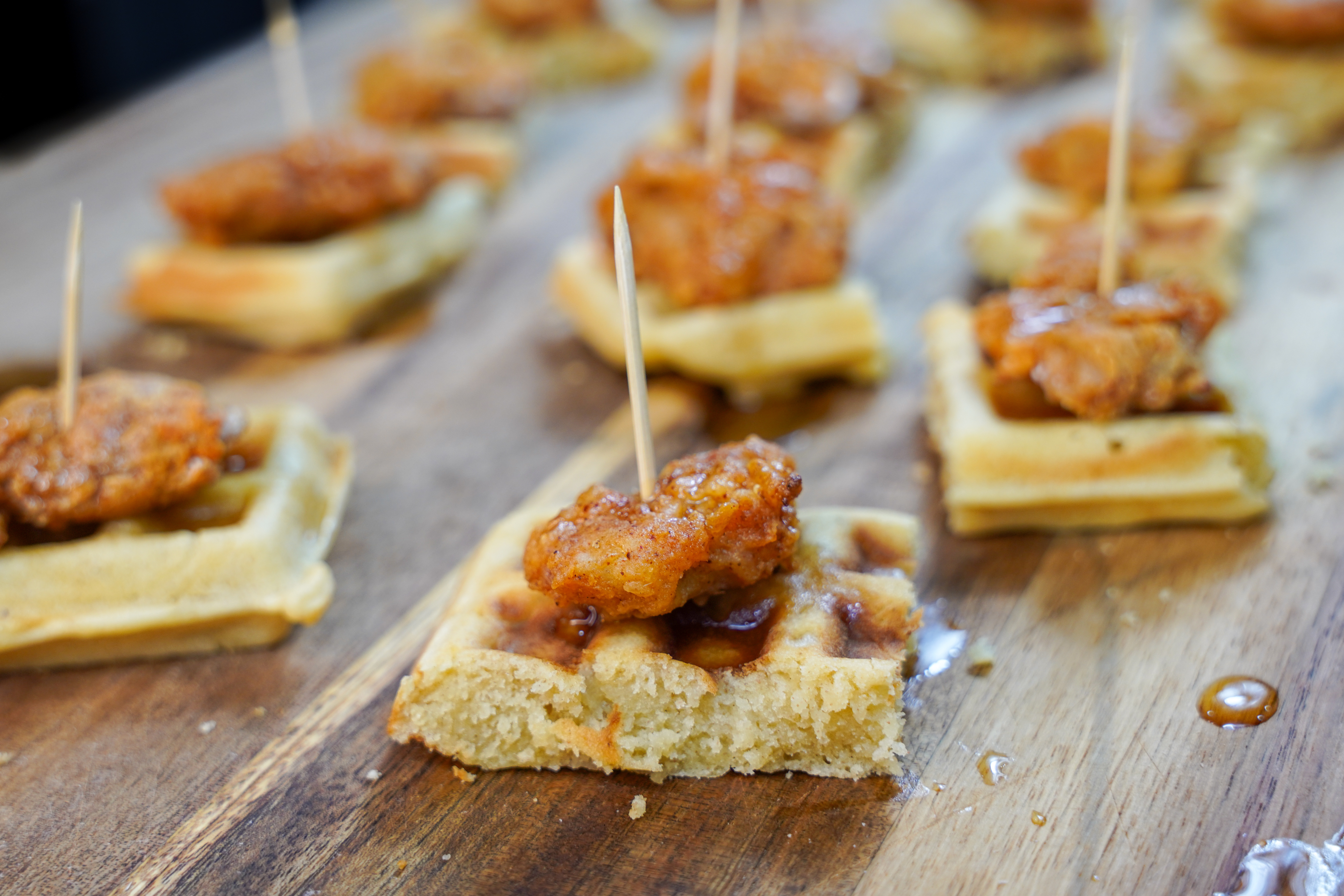 buttermilk fried rabbit and mini waffles