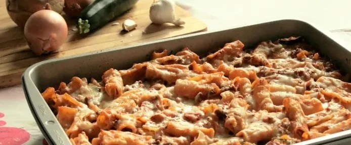 A tray of three cheese venison burger pasta