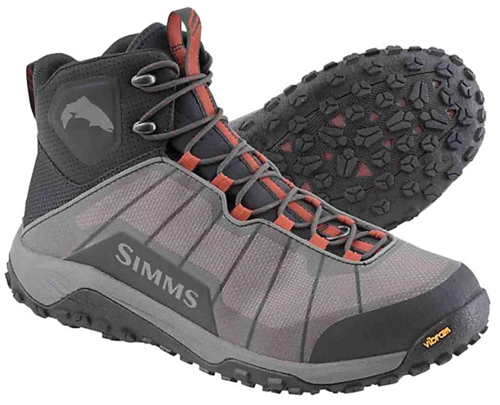 Brown and orange Simms wading boots