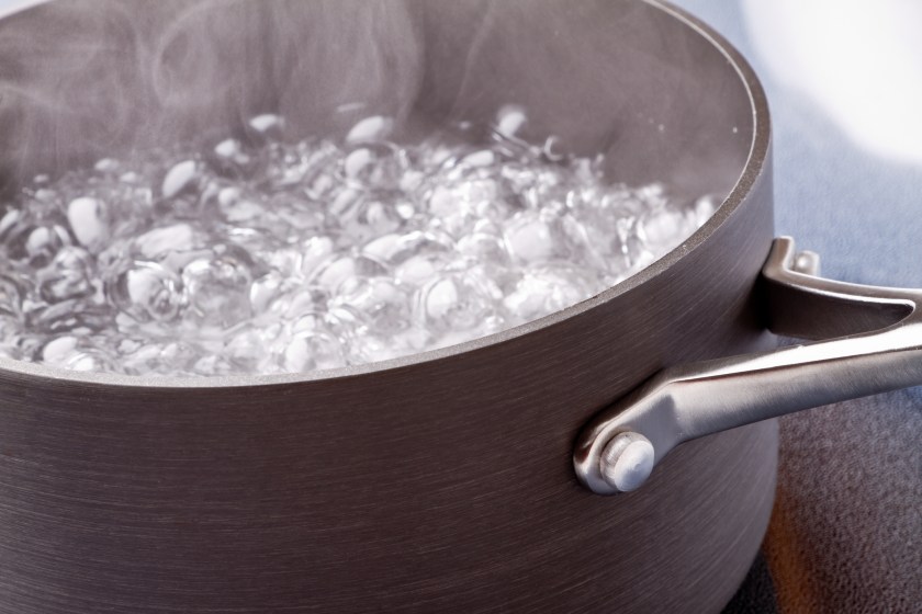 Boiling water in a pot.