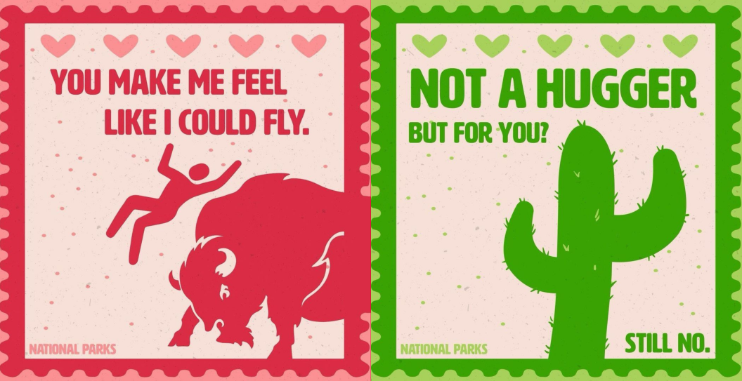 Valentine's Day National Park Service - Instagram post from NPS shows Valentine messages