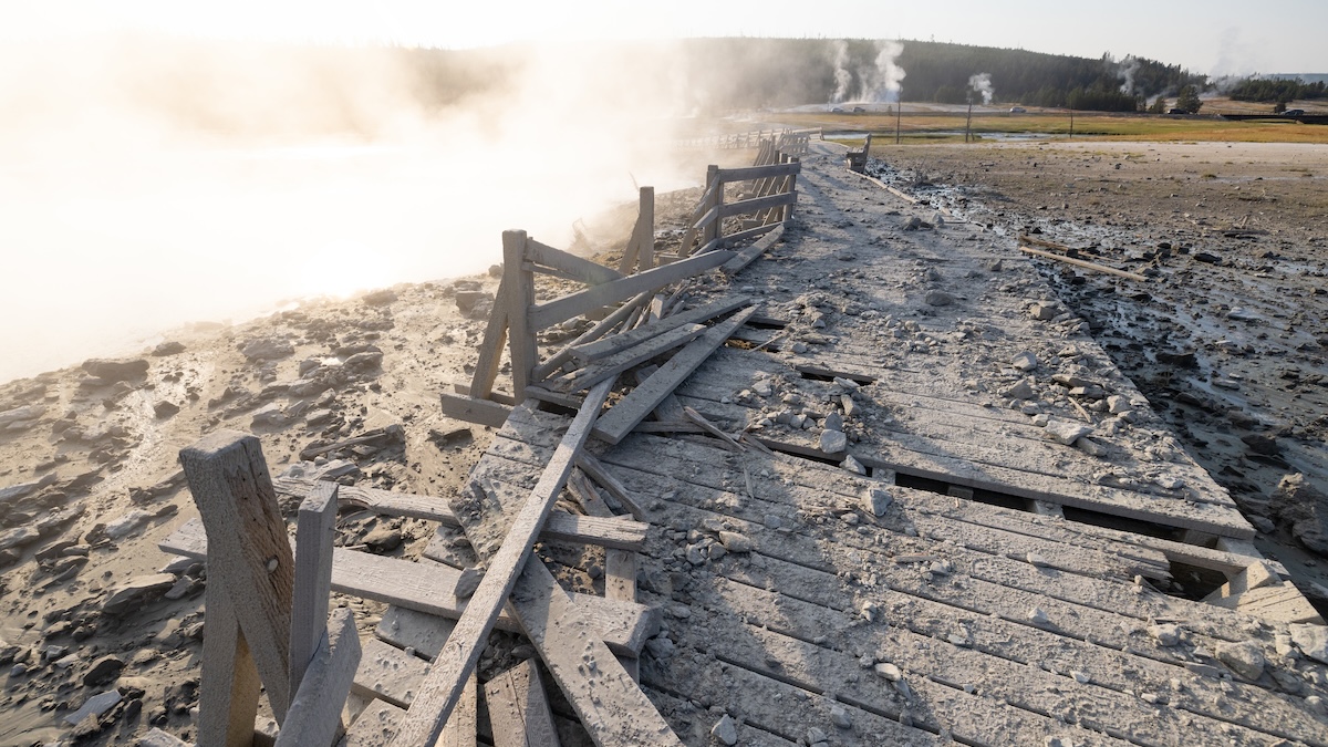 Biscuit Basin Hydrothermal Explosion: post explosion boardwalks