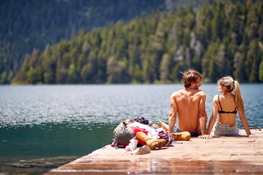 Sunbathe at lake